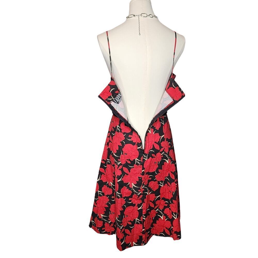 Vtg 80s 90s City Triangles Red Black Floral Flower Gothic Sweetheart Dress Sz S - Picture 6 of 7
